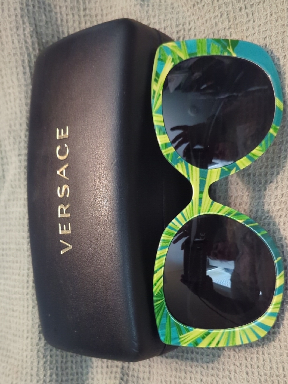 Versace Green and Teal Palm-Print Square Sunglasses